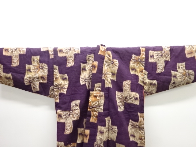  アンティーク　真岡木綿　花模様二部式着物